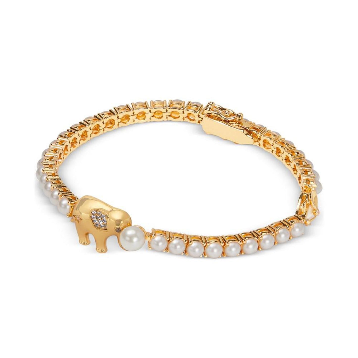 Gold-Tone Pavé Elephant & Imitation Pearl Tennis Bracelet