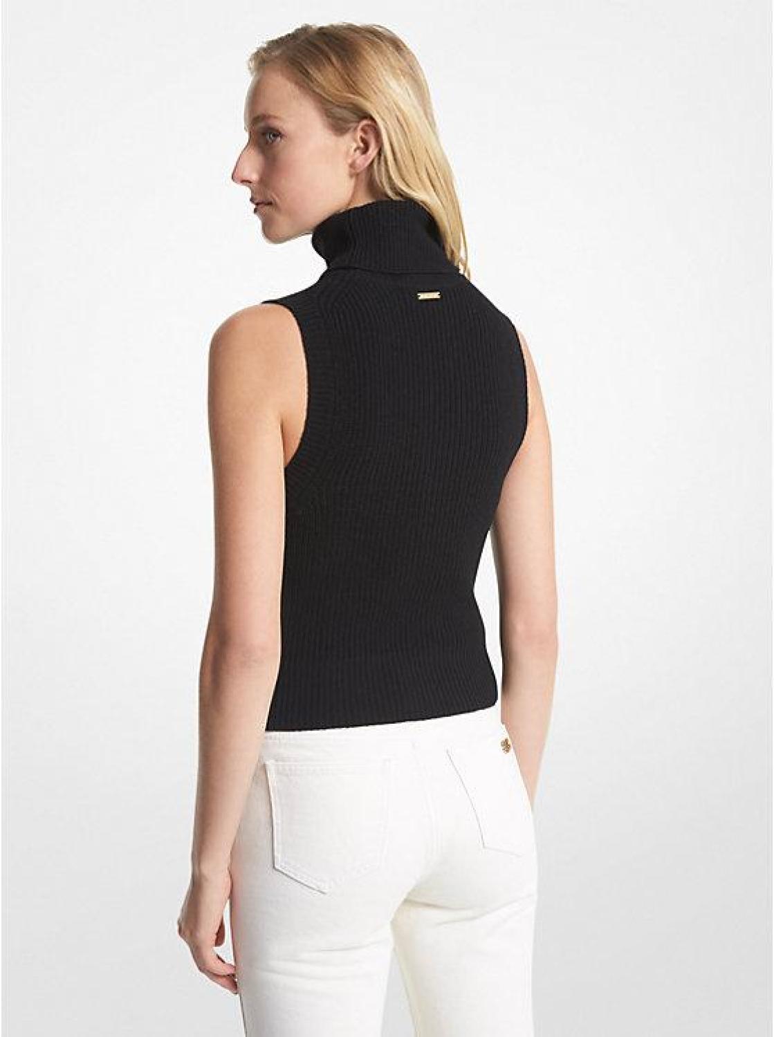 Sleeveless Merino Wool Blend Turtleneck Top