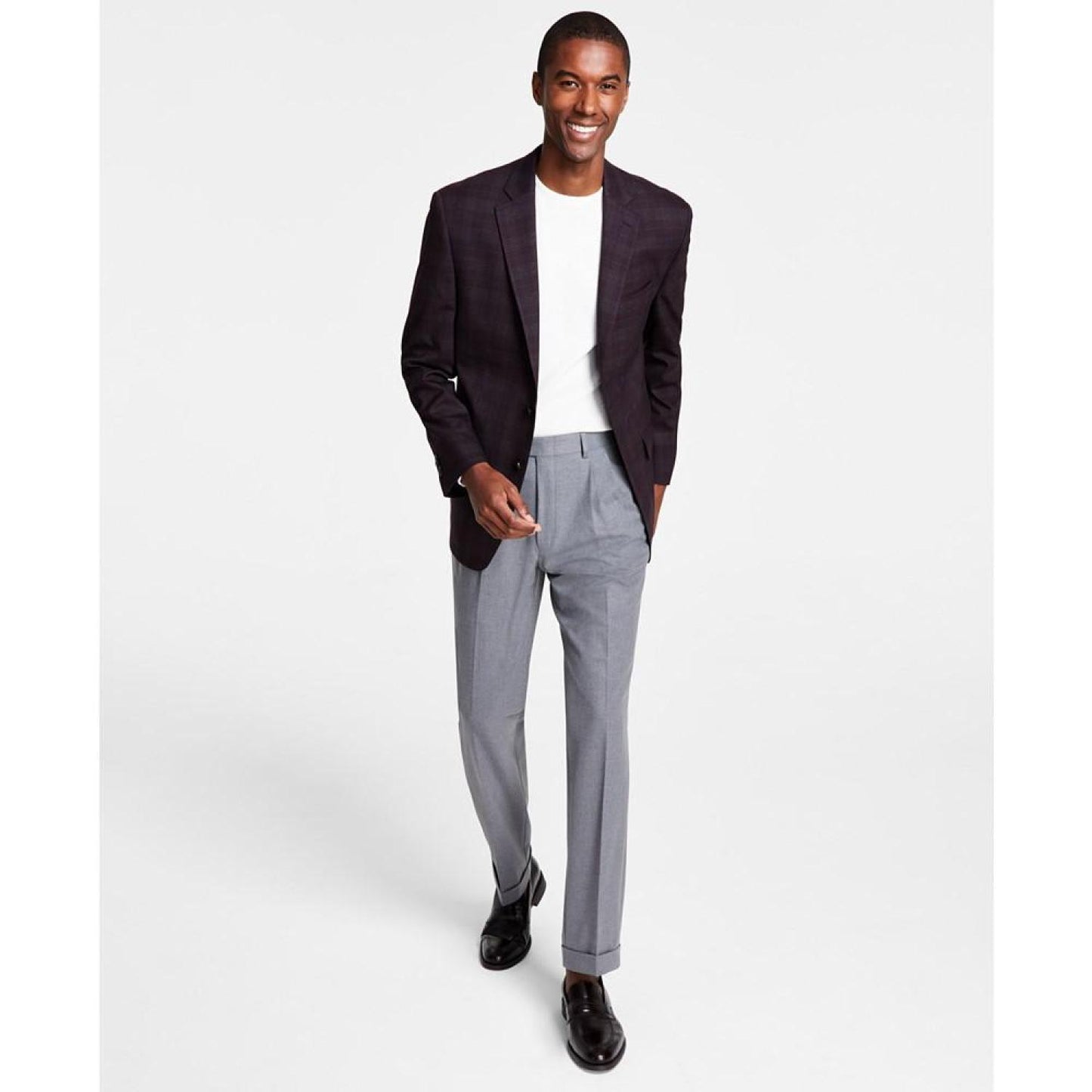 Men's Classic Fit Notch Lapel Plaid Sport Coat