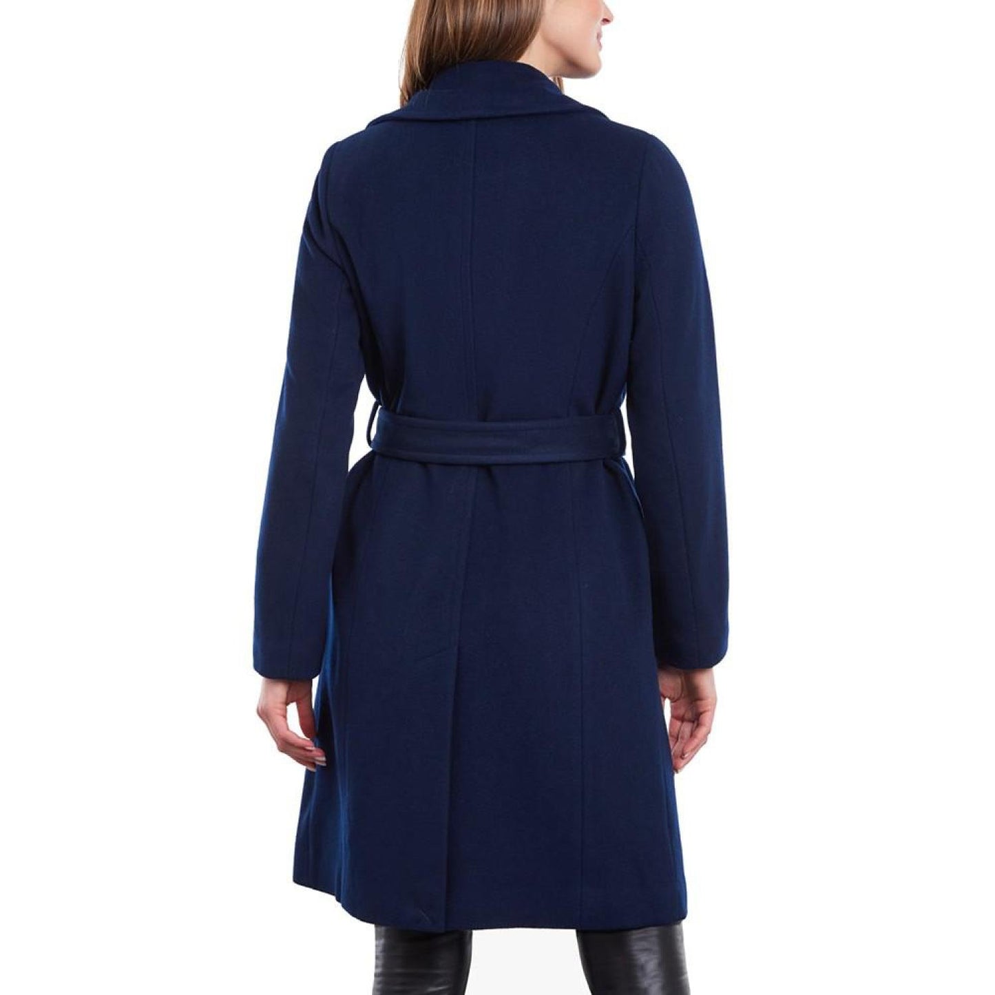 Women's Petite Belted Notched-Collar Wrap Coat