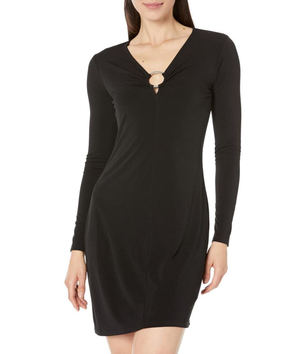 Long Sleeve Center Front Ring Cutout Dress