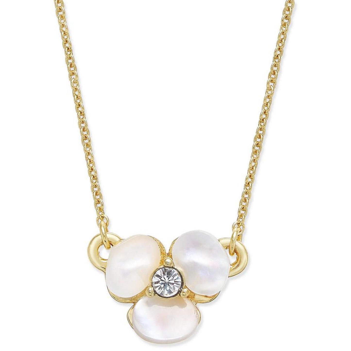Gold-Tone Pavé & Mother-of-Pearl Flower Pendant Necklace