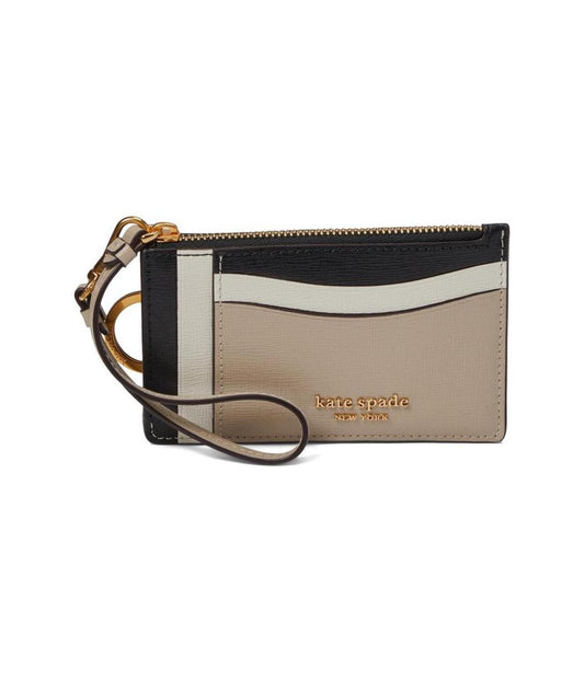Morgan Color-Blocked Saffiano Leather Coin Card Case Wristlet