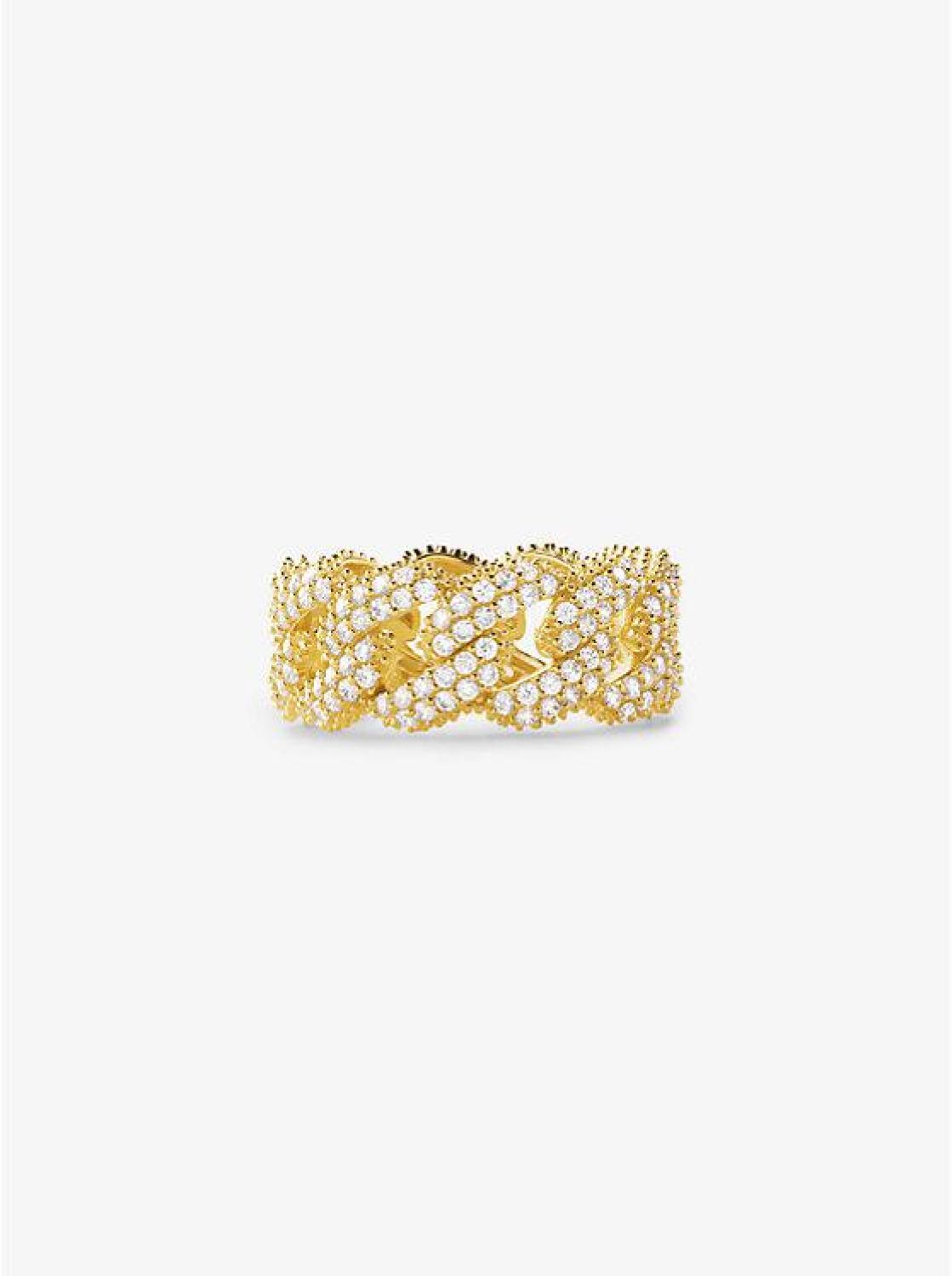 Precious Metal-Plated Sterling Silver Pavé Curb Link Ring
