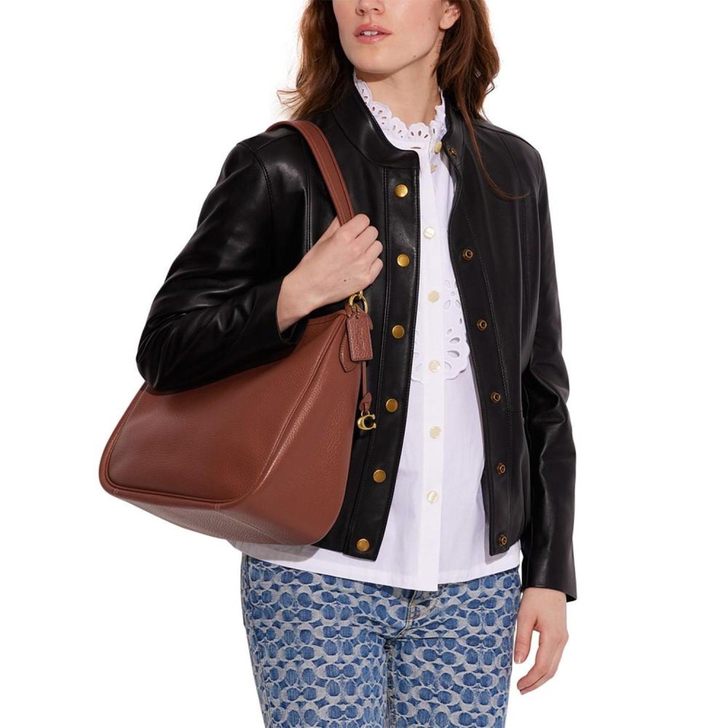 Soft Pebble Leather Cary Shoulder Bag with Convertible Straps