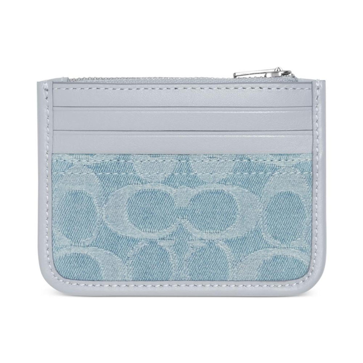 Washed Denim Signature Zip Card Case