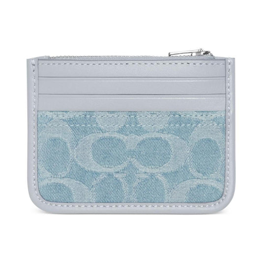 Washed Denim Signature Zip Card Case