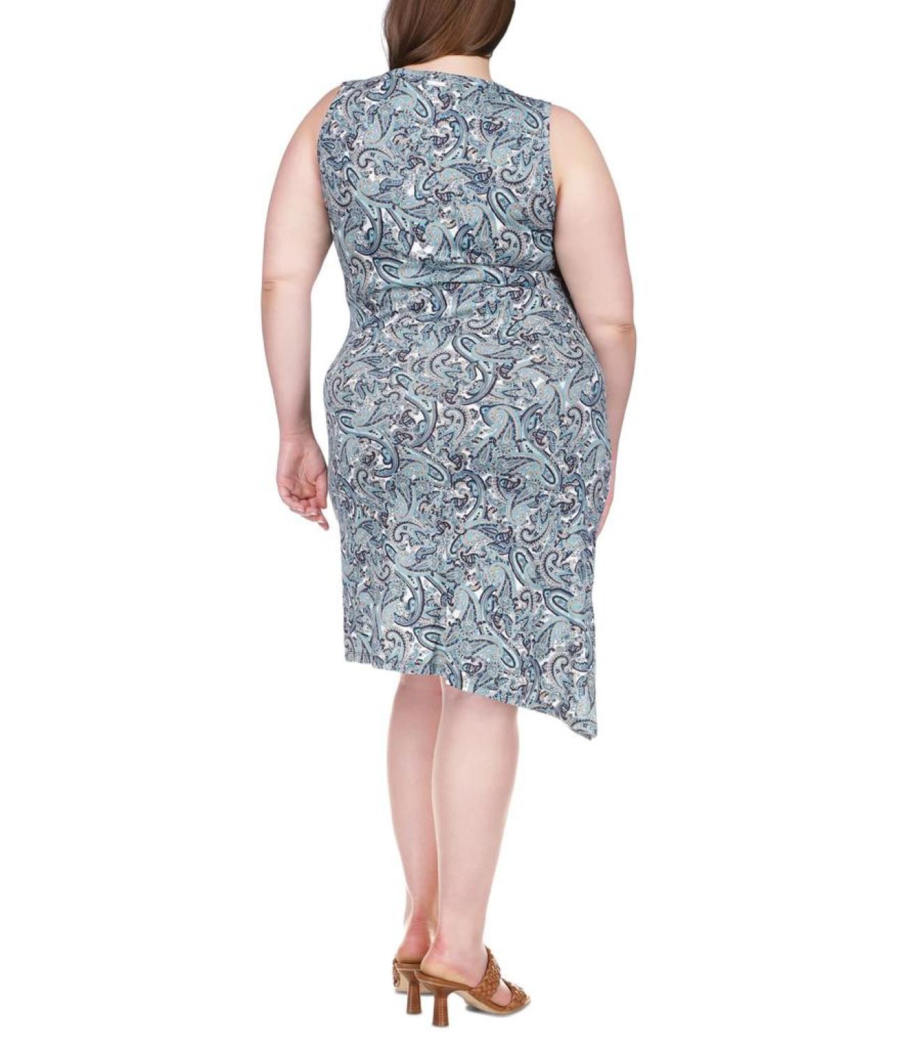 Plus Size Paisley Crew Neck Drape Dress