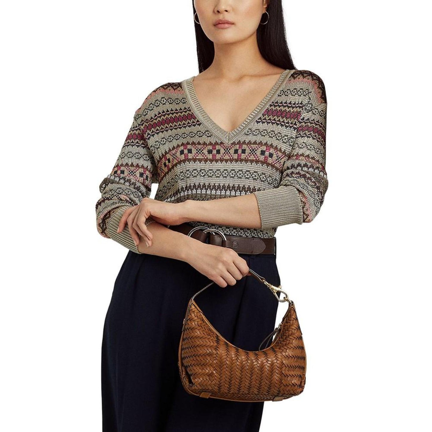 Kassie Woven Leather Medium Shoulder Bag