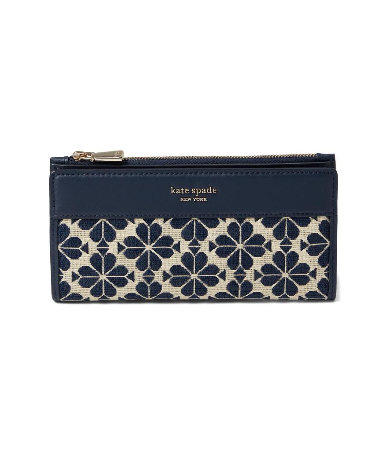 Spade Flower Jacquard Zip Slim Wallet