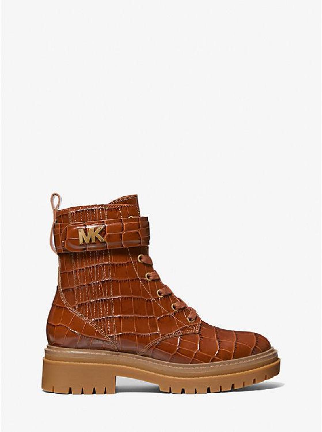 Stark Crocodile Embossed Leather Combat Boot