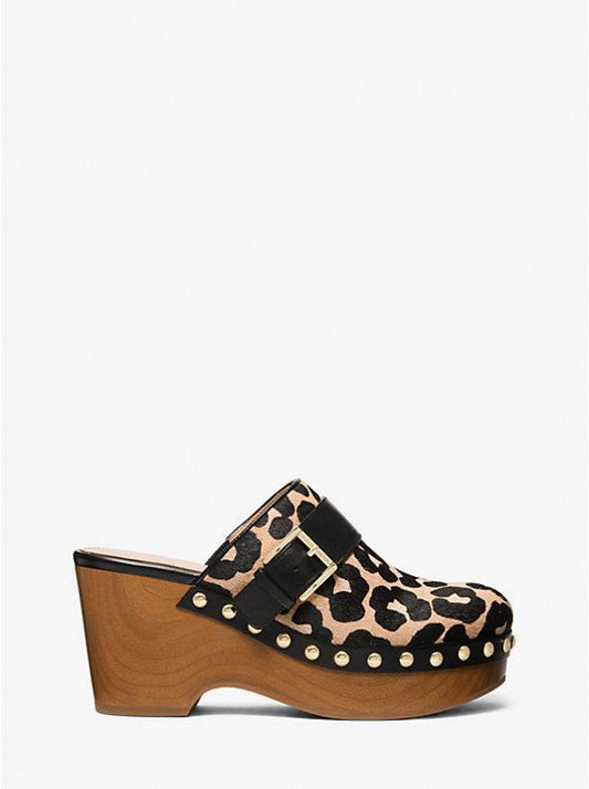Rye Studded Leopard Print Calf Hair Platform Clog