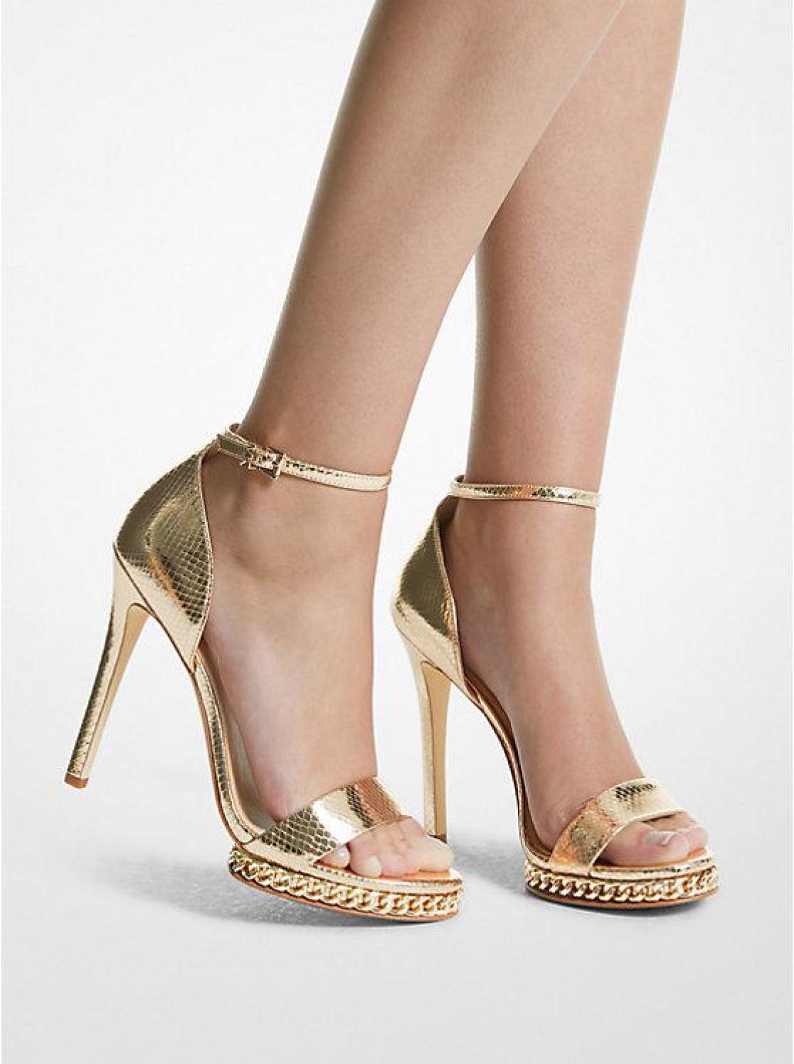 Jordyn Embellished Metallic Snake Embossed Leather Platform Sandal