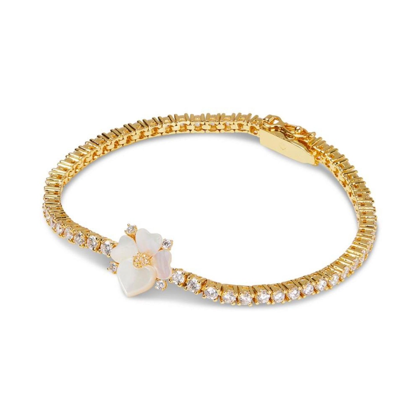 Gold-Tone Mother-of-Pearl Pansy Crystal Tennis Bracelet