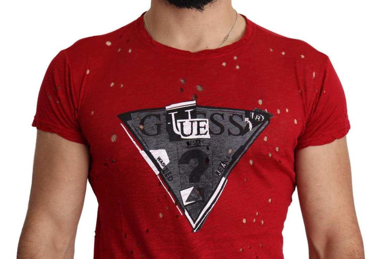Guess Cotton Logo Print Men Casual Top Perforated Men's T-shirt