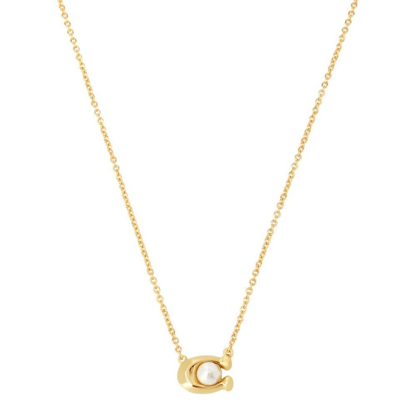 Imitation Pearl Signature C Pendant Necklace 16" + 2" Extender