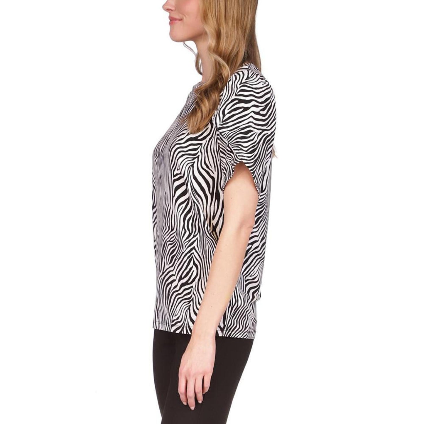Petite Zebra-Print Petal-Sleeve Top