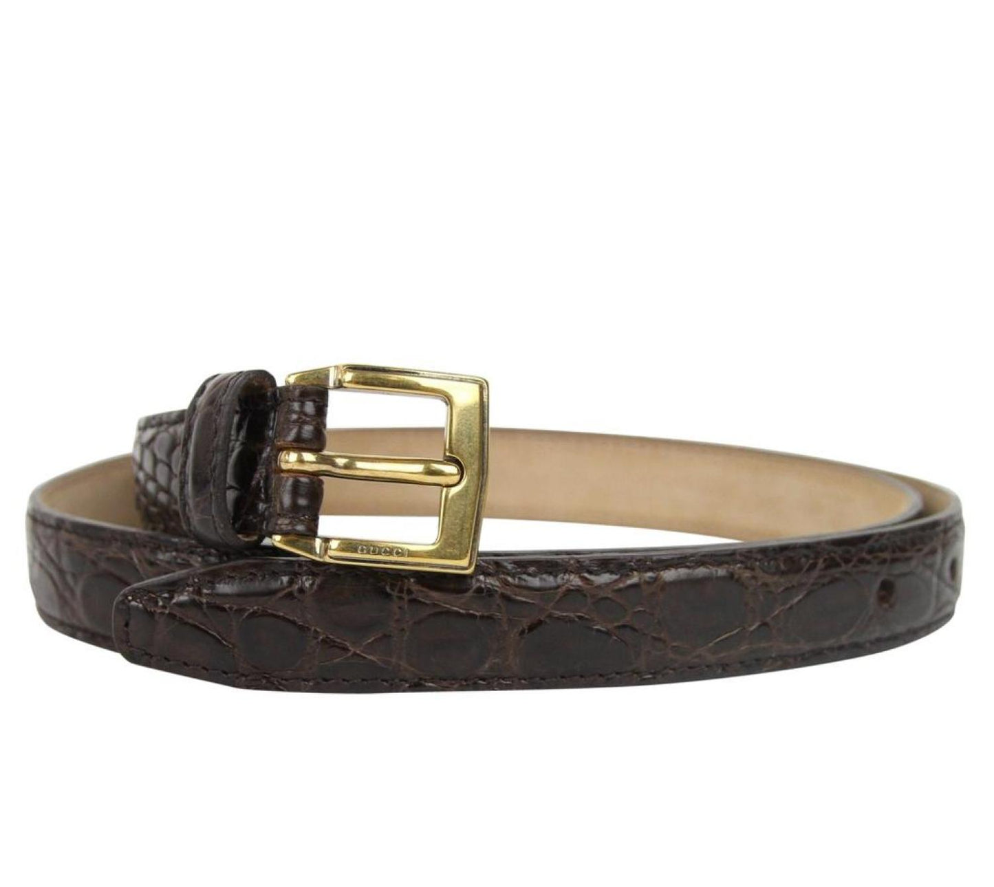 Gucci Women's Buckle Skinny Crocodile Belt