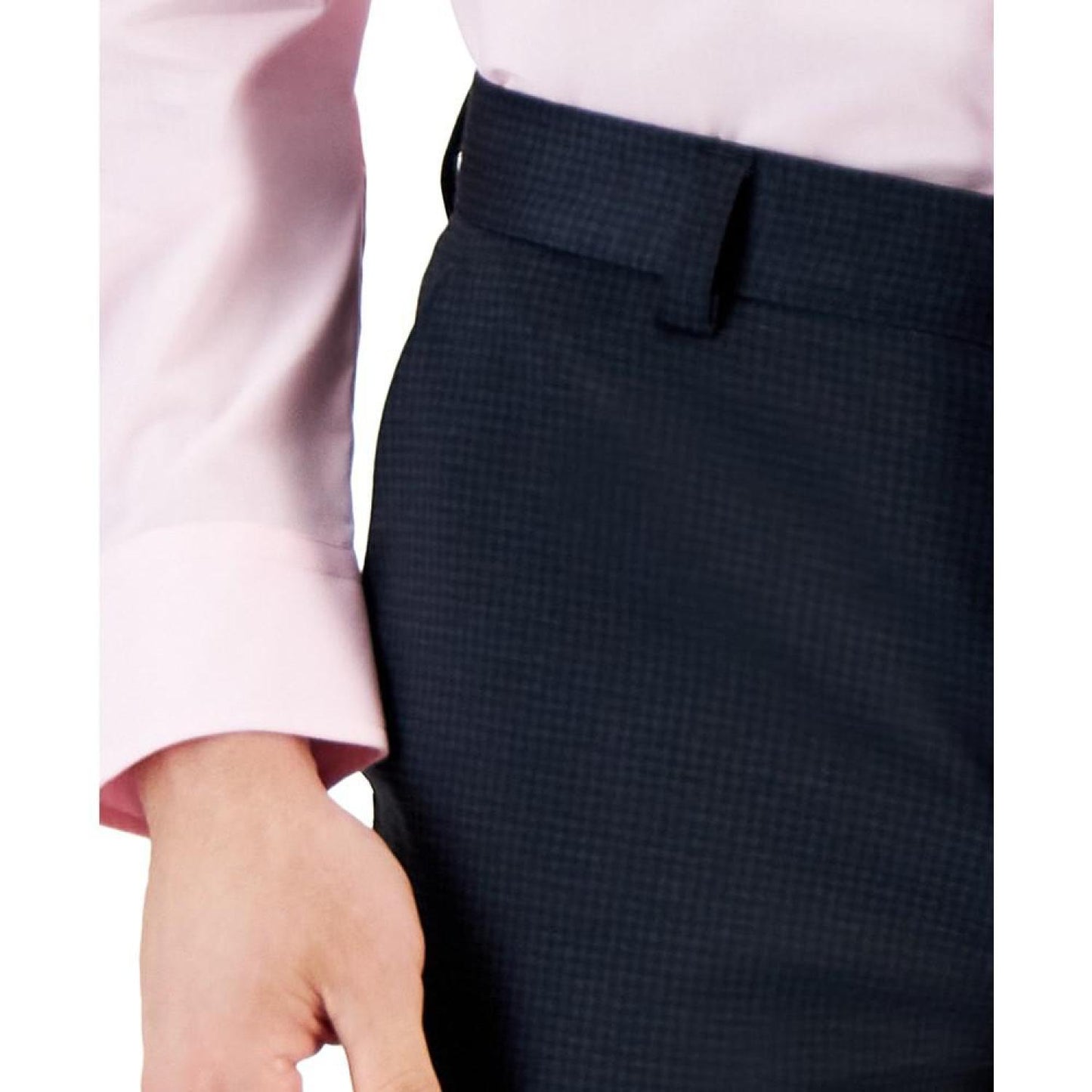 Men's Modern-Fit Stretch Navy Mini-Check Suit Pants