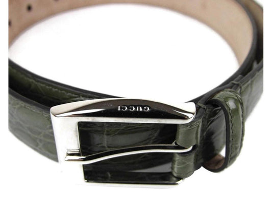 Gucci Men's Crocodile Classic Square Buckle Belt