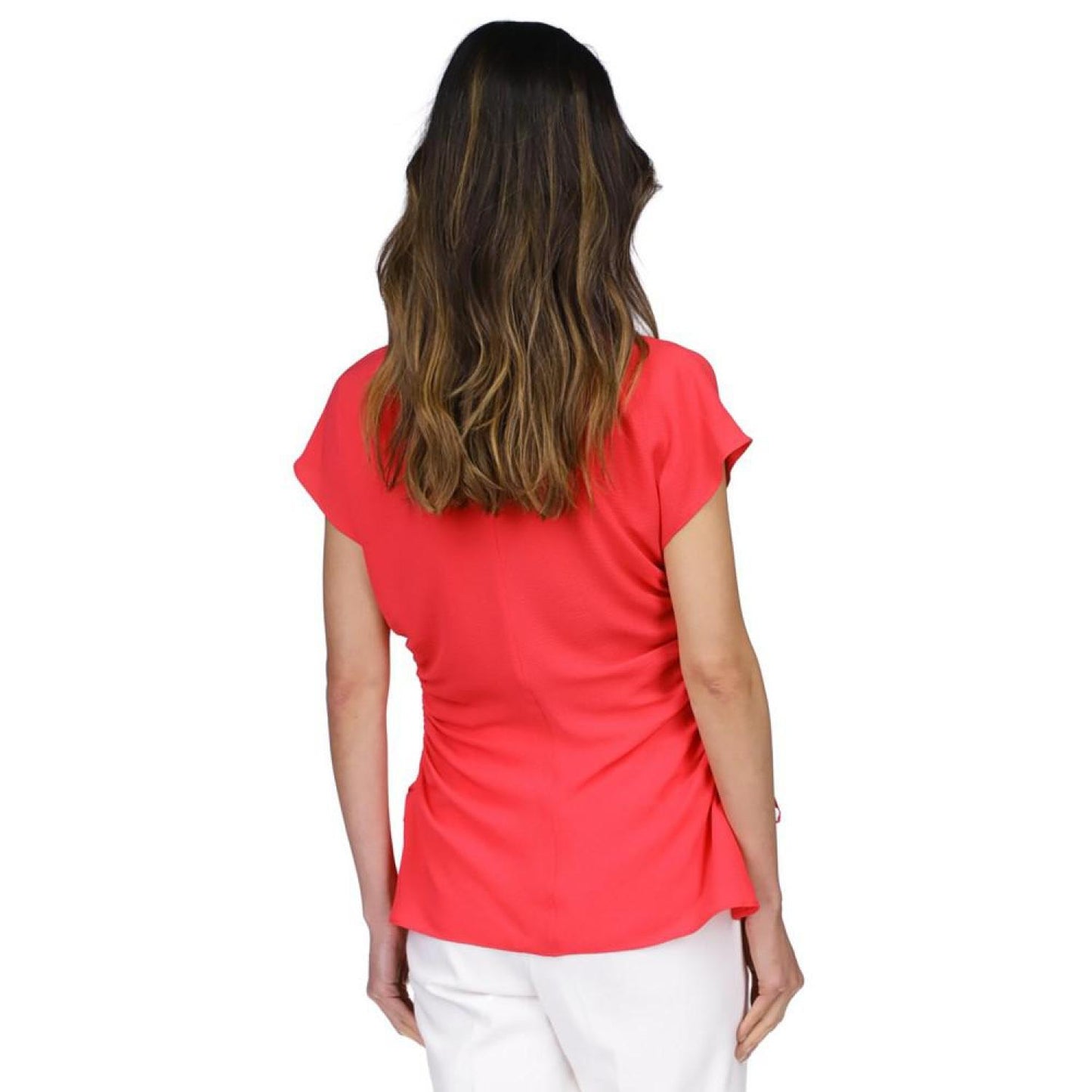 Women's Solid Ruched V-Neck Top