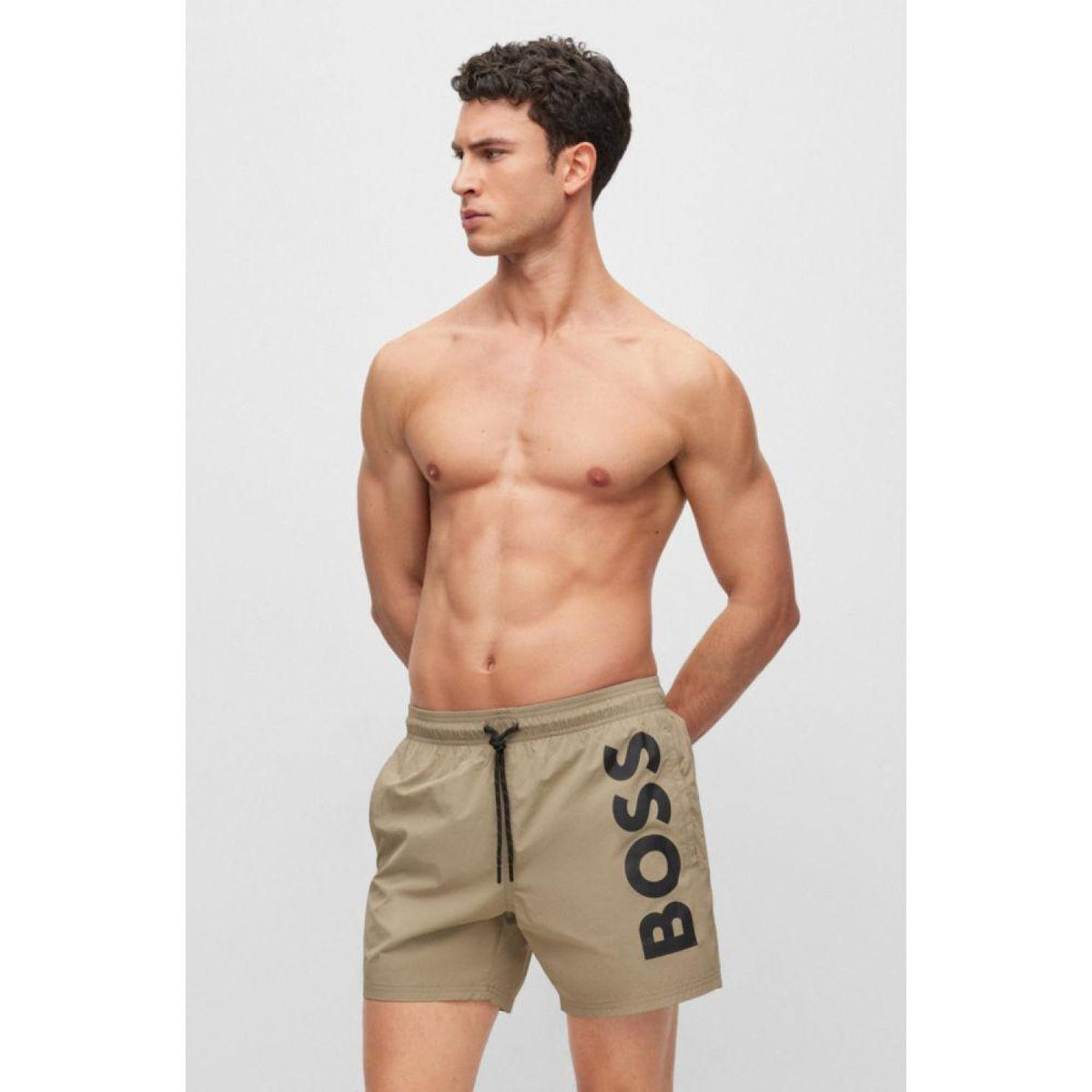 Quick-dry swim shorts with large logo print