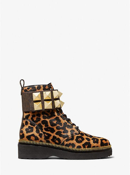 Haskell Studded Printed Calf Hair Combat Boot
