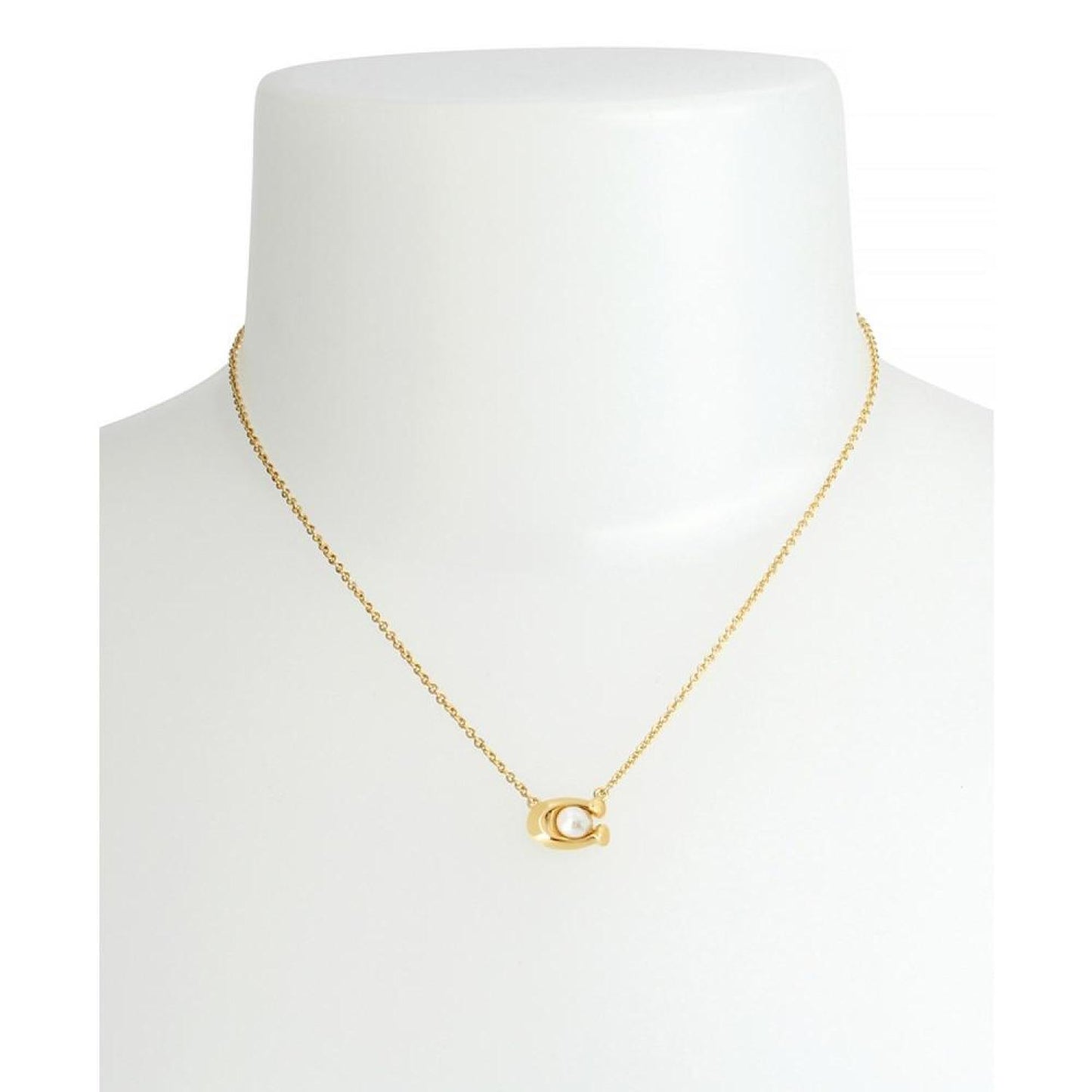 Imitation Pearl Signature C Pendant Necklace 16" + 2" Extender