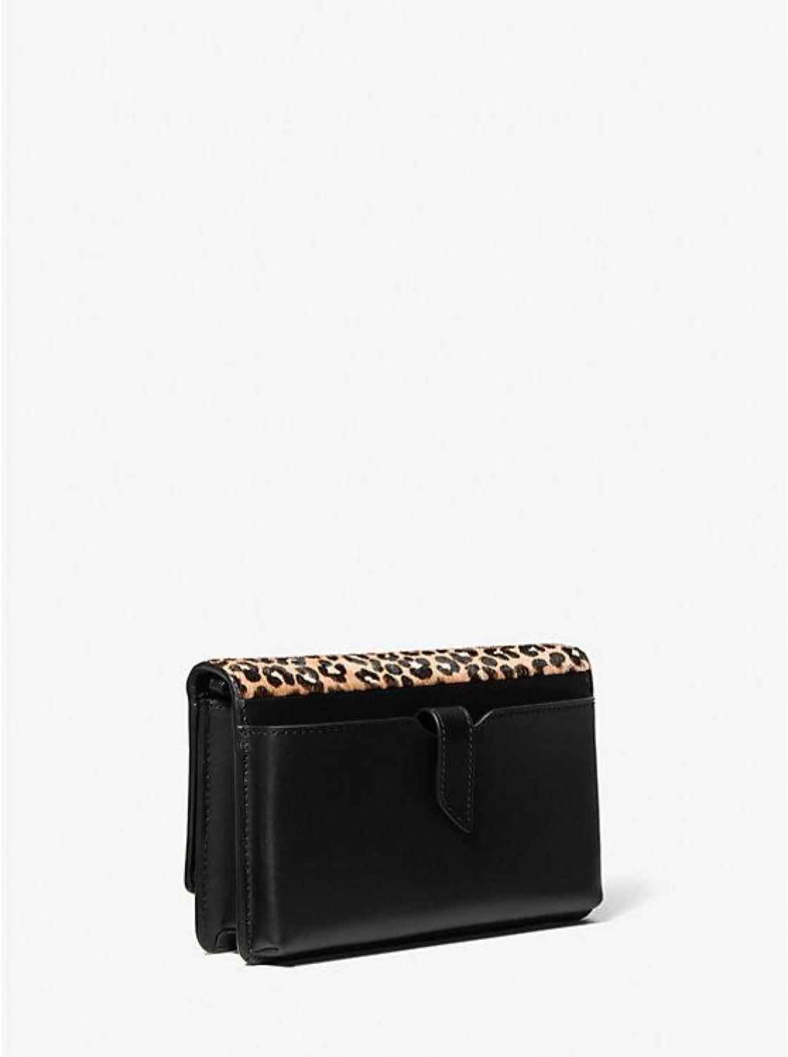 Jet Set Small Leopard Print Calf Hair Smartphone Convertible Crossbody Bag