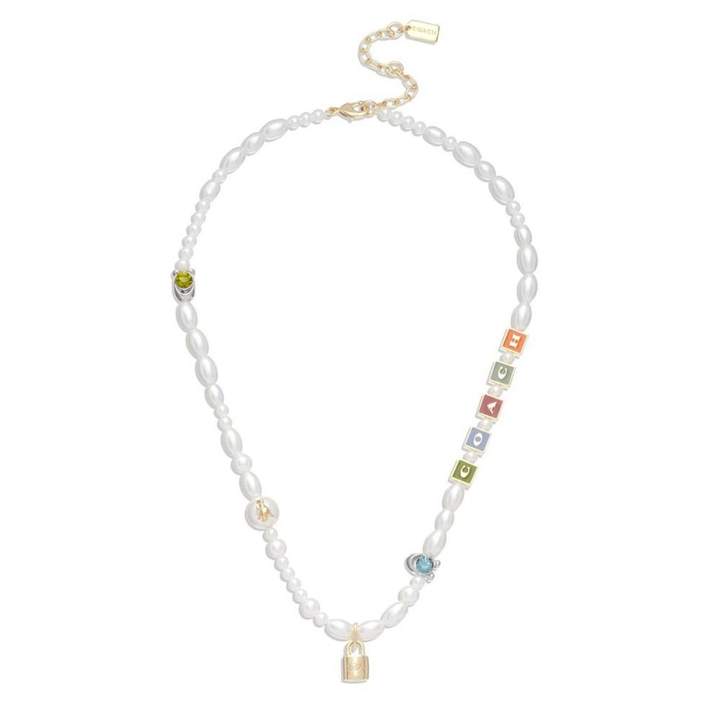 Faux Stone Signature Block Imitation Pearl Necklace