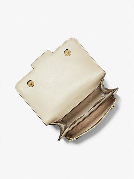 Heather Large Canvas and Metallic Faux Leather Shoulder Bag