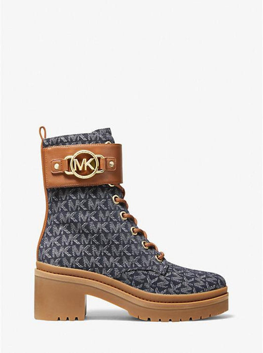 Rory Denim Logo Jacquard Combat Boot