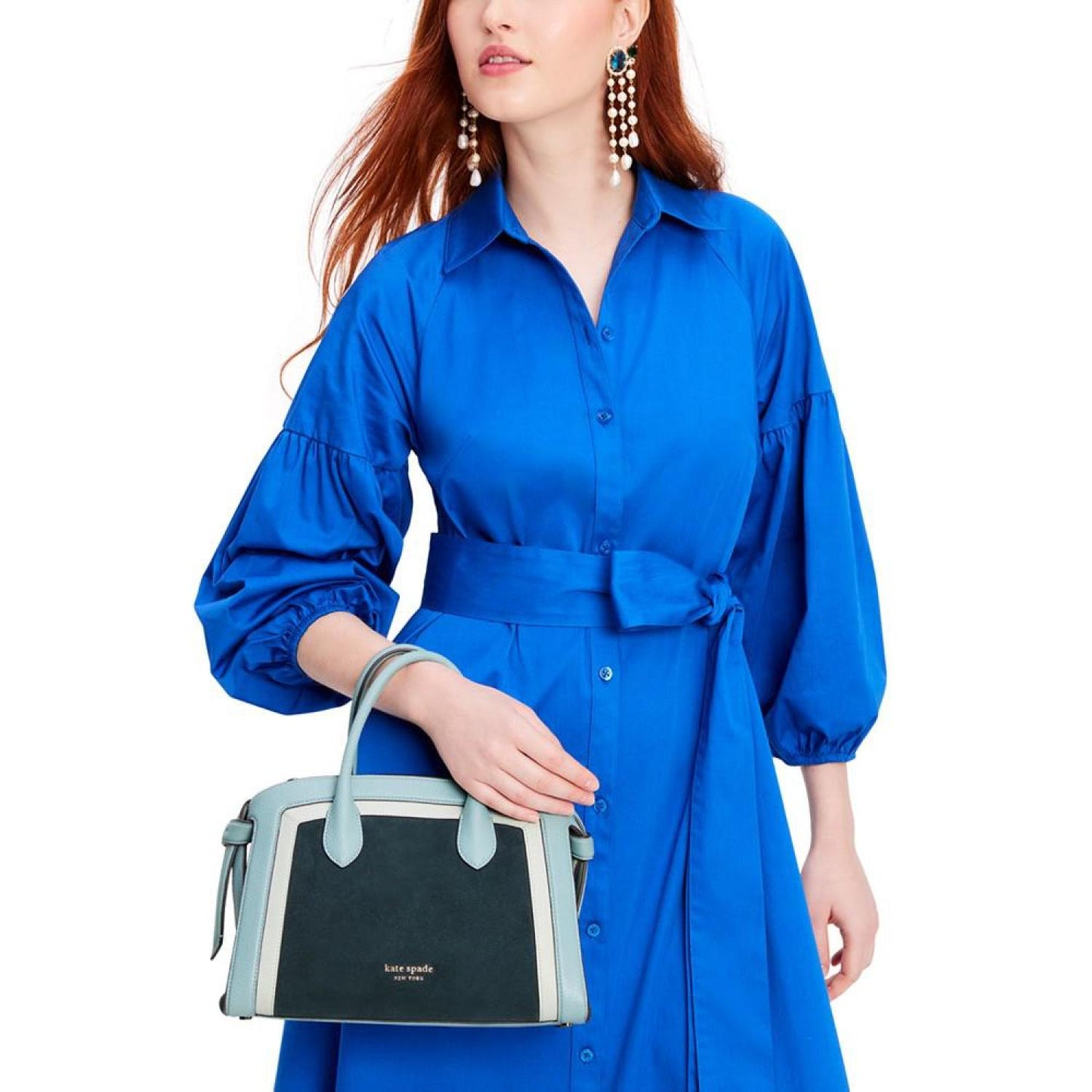 Knott Colorblocked Pebbled Leather and Suede Medium Zip Top Satchel