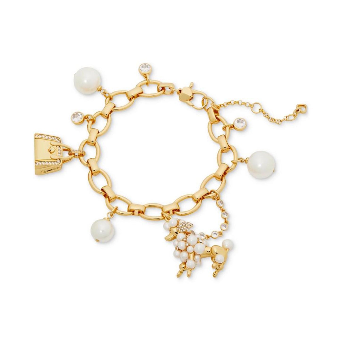 Gold-Tone Cubic Zirconia & Imitation Pearl Poodle Charm Bracelet