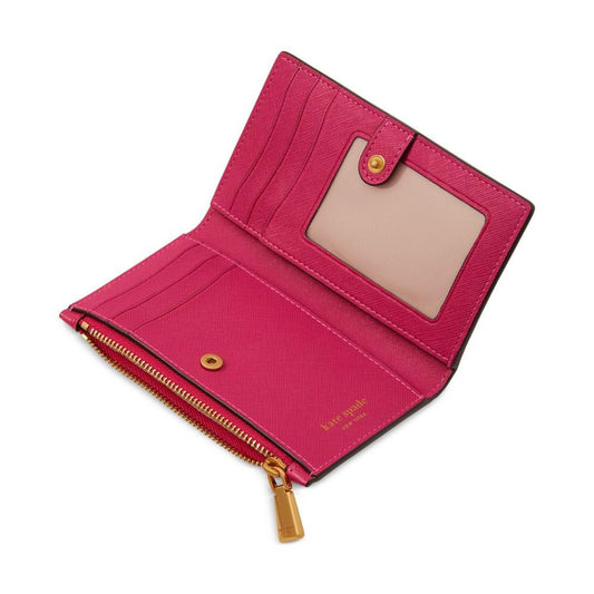 Morgan Bow Embellished Saffiano Leather Small Slim Bifold Wallet