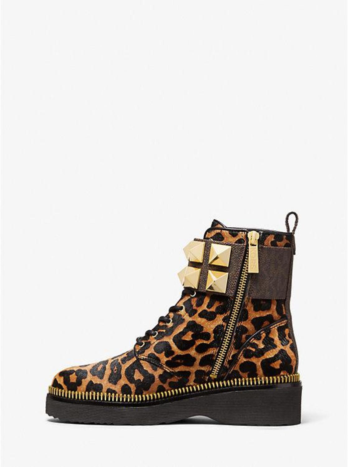 Haskell Studded Printed Calf Hair Combat Boot