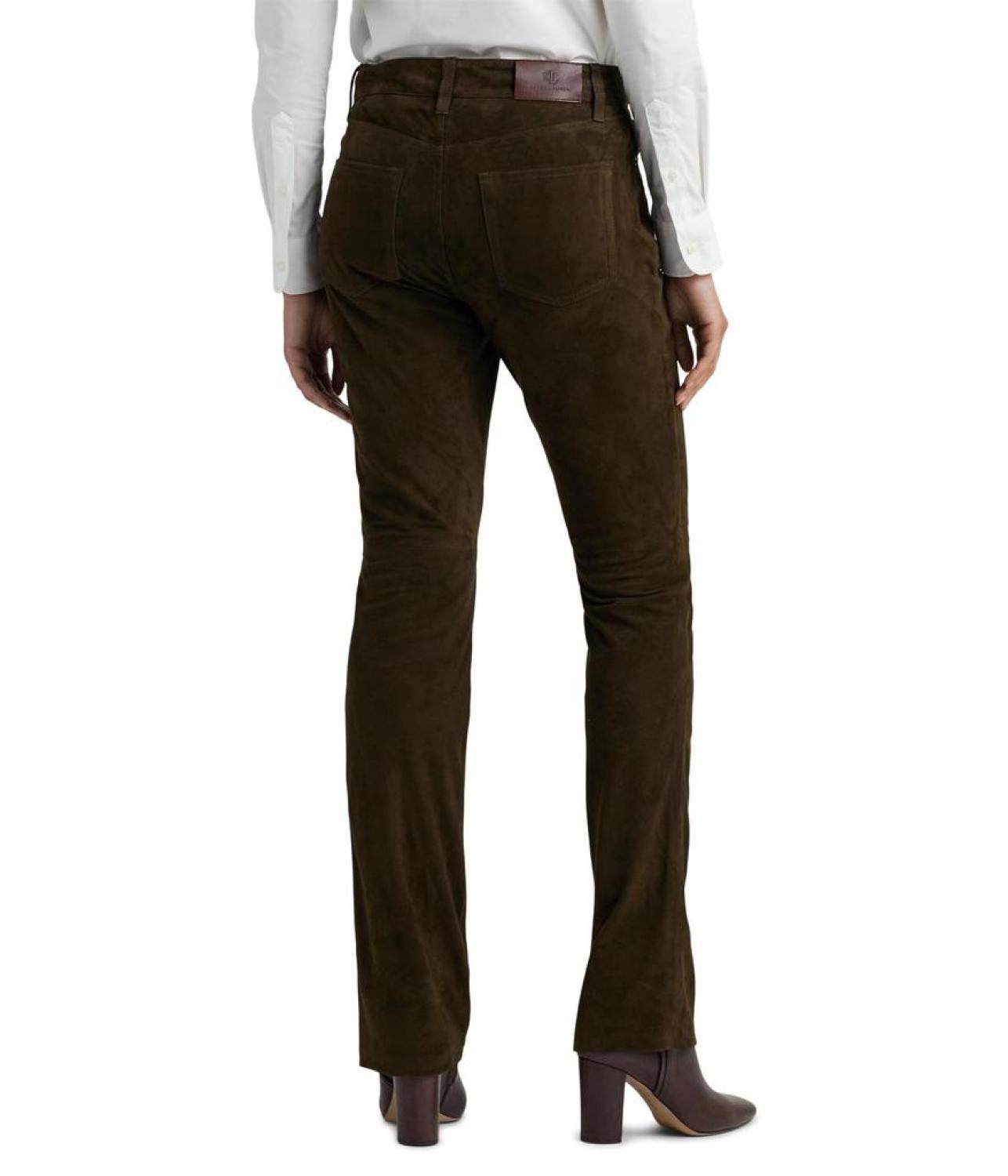 Goat-Suede High-Rise Boot Jeans in Dark Olive