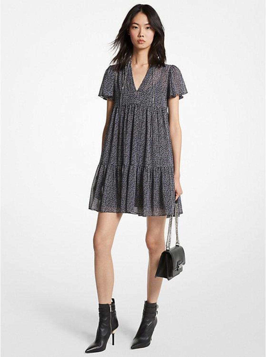 Animal Print Georgette Tiered Dress