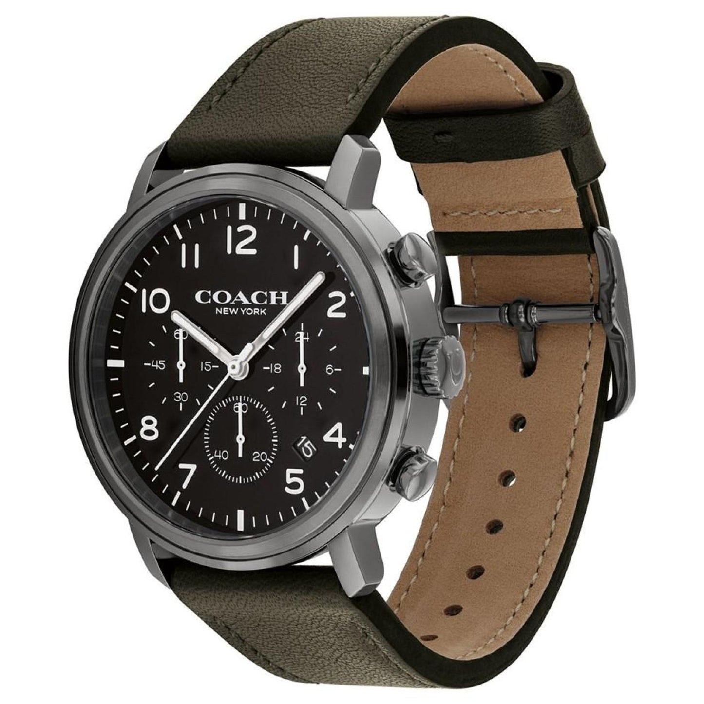 Men's Harrison Olive Leather Strap Watch 42mm