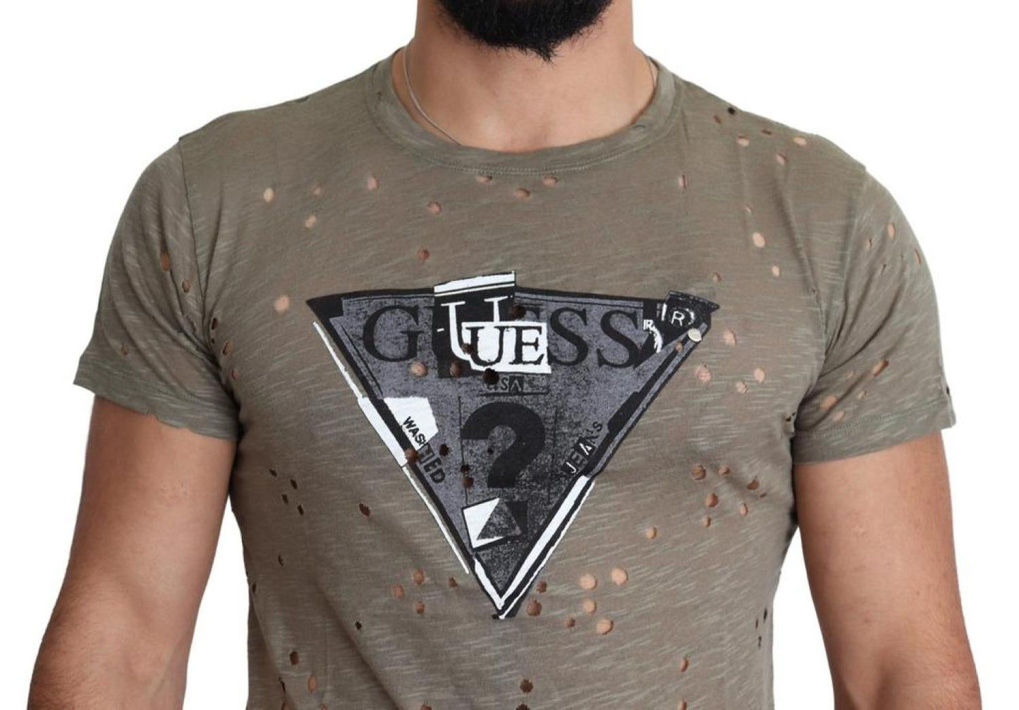 Guess Cotton Stretch Logo Print Men Casual Perforated Men's T-shirt