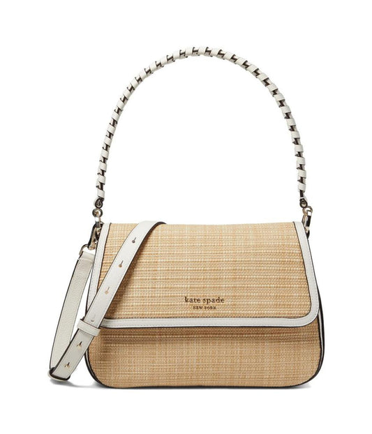 Hudson Woven Straw Medium Convertible Flap Shoulder Bag