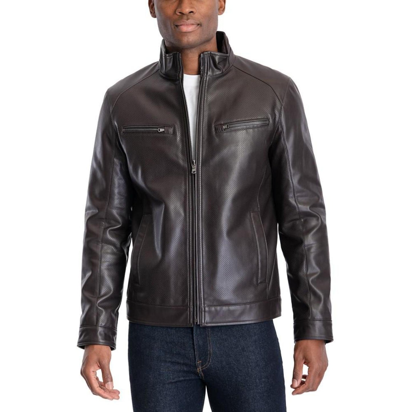 Men's Perforated Faux Leather Moto Jacket, Created for Macy's