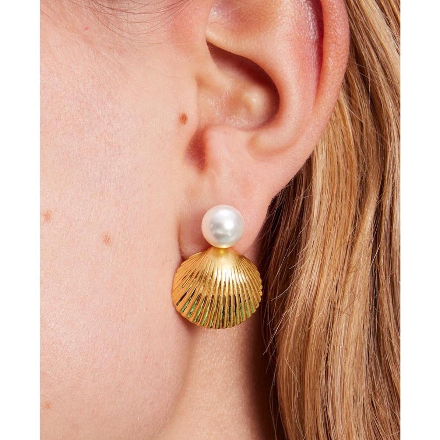 Gold-Tone Reef Treasure Imitation Pearl & Shell Stud Earrings