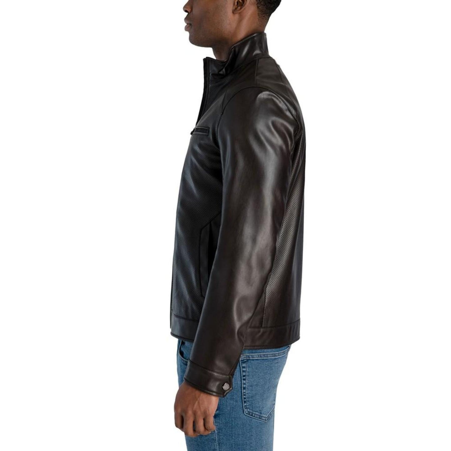Men's Perforated Faux Leather Hipster Jacket, Created for Macy's
