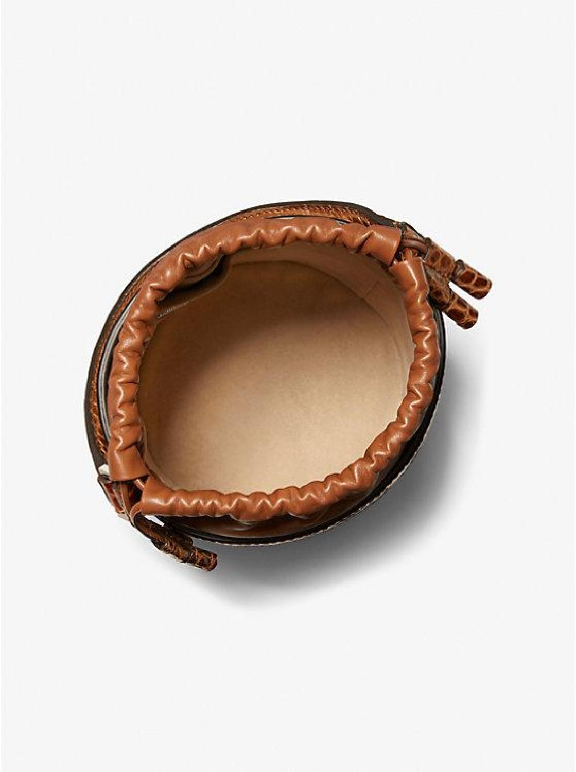 Audrey Medium Crocodile Embossed Leather Bucket Bag