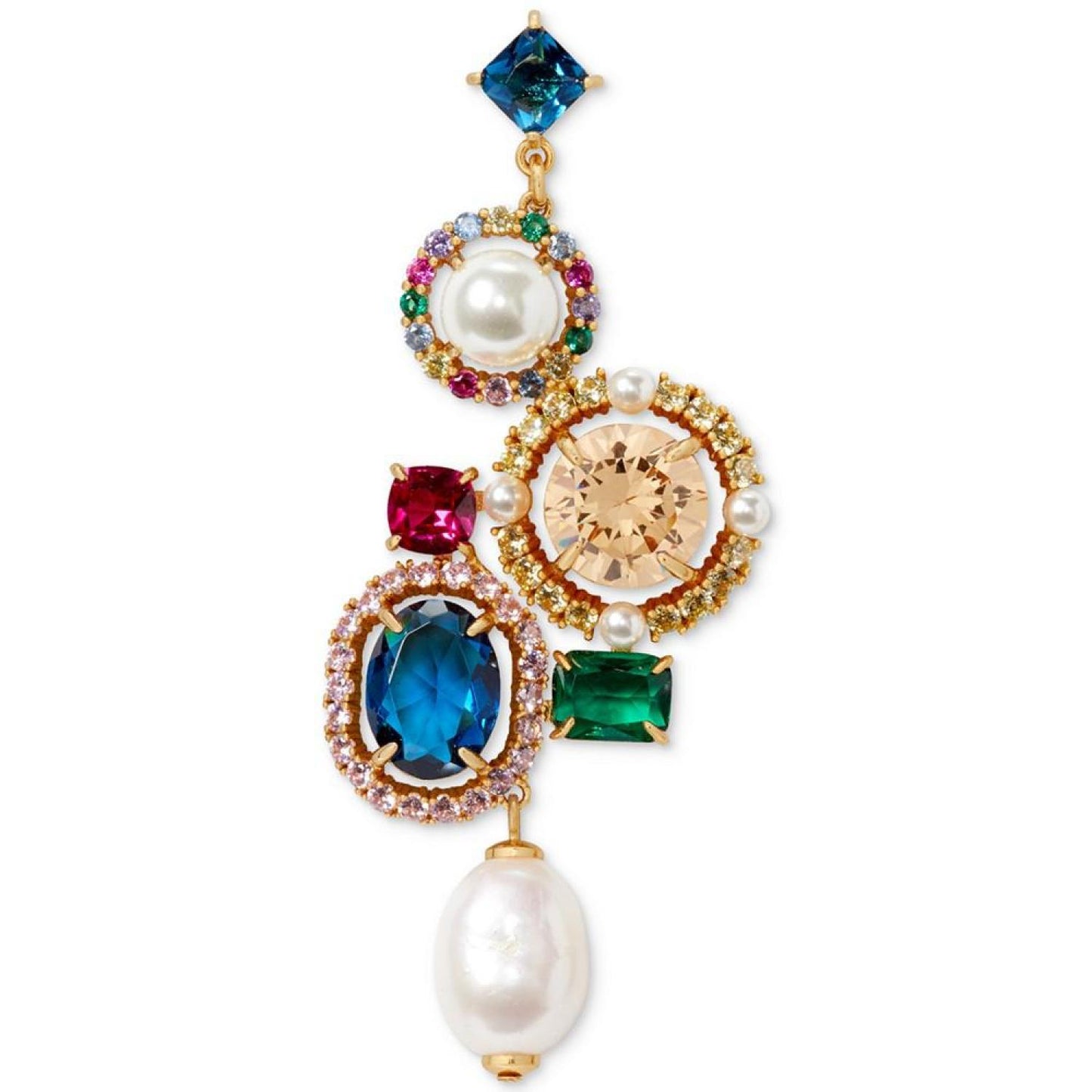 Gold-Tone Multicolor Crystal & Freshwater Pearl Statement Earrings