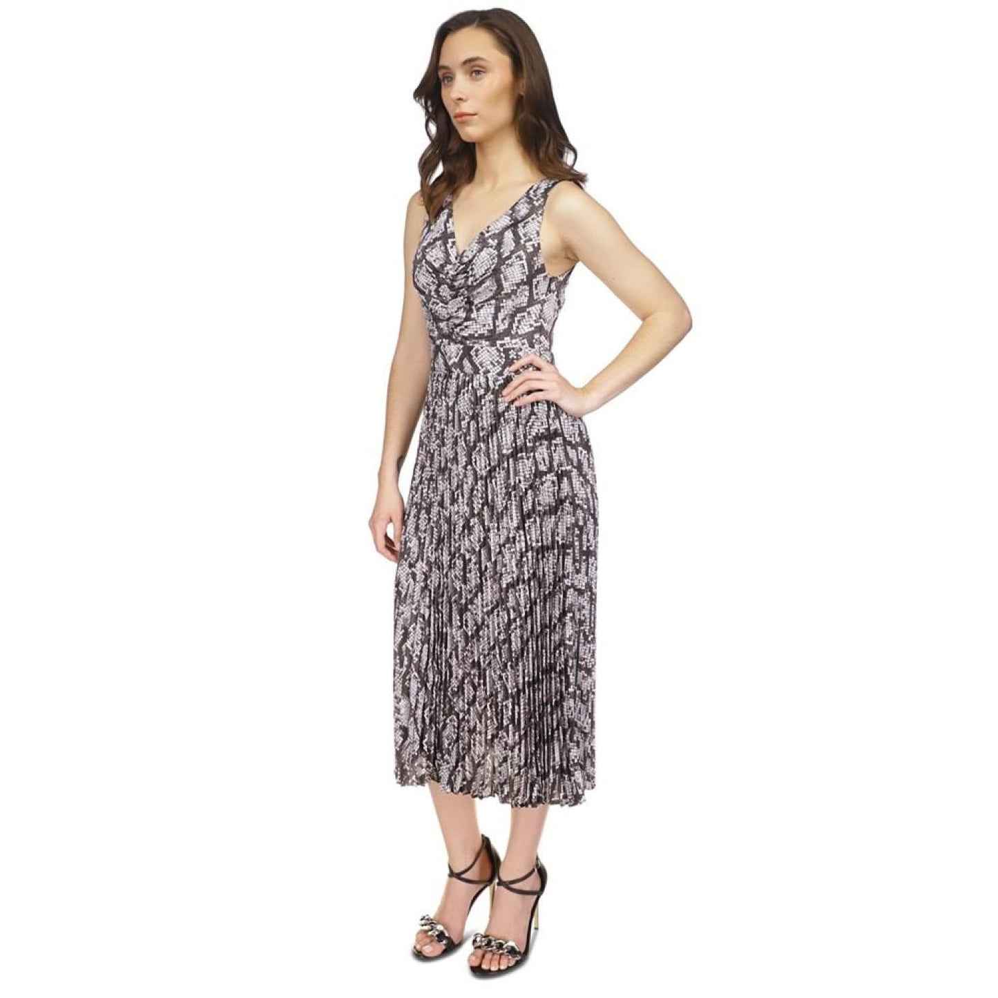 Women's Anaconda Printed Pleated Midi Dress
