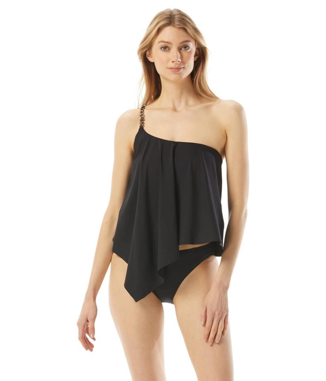 Signature Solids Logo Chain One Shoulder Tankini Top