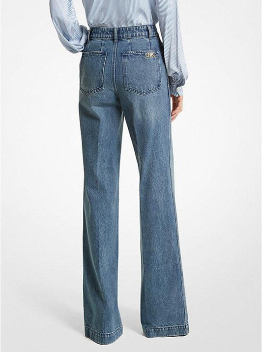 Pintucked Denim Wide-Leg Jeans