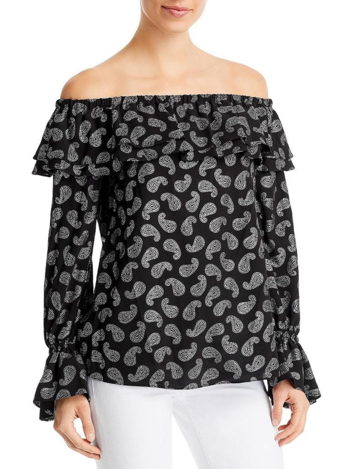 Womens Off The Shoulder Paisley Pullover Top
